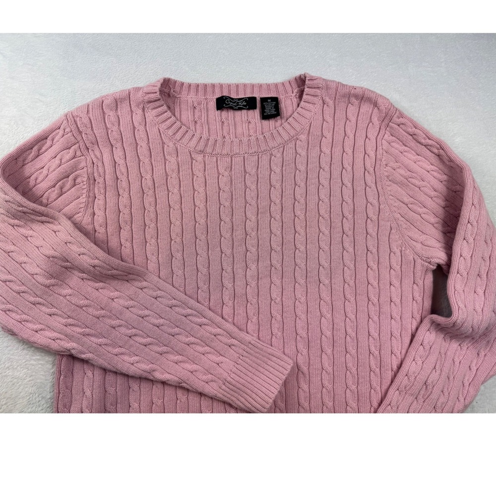Crystal Kobe Pink Cable Knit Crew Neck Sweater Womens 1X Cotton Blend Pullover